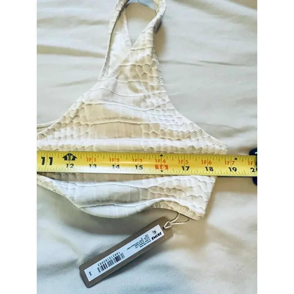 Skims Signature Swim Egret Crocodile Print Plus Plunge Triangle Bikini Top 3X